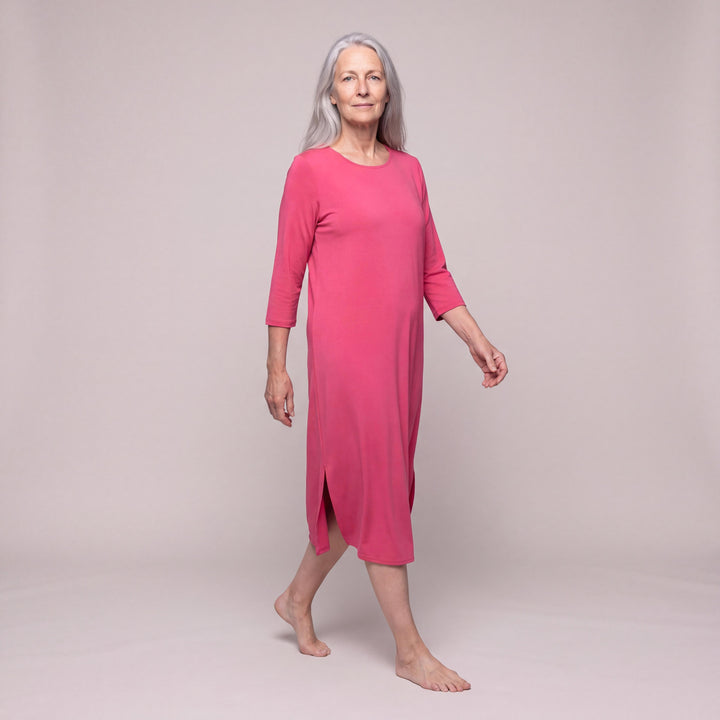 Raspberry Cool-jams DayBasics Long Scoop Neck Nightgown with 3/4 Sleeves for women, gentle against the skin