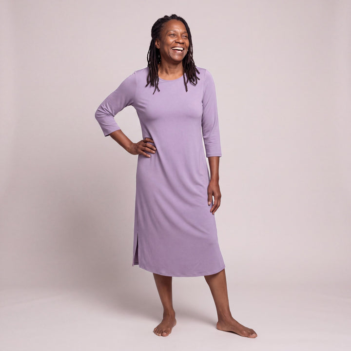 Violet Cool-jams DayBasics Long Scoop Neck Nightgown with 3/4 Sleeves for women, gentle against the skin