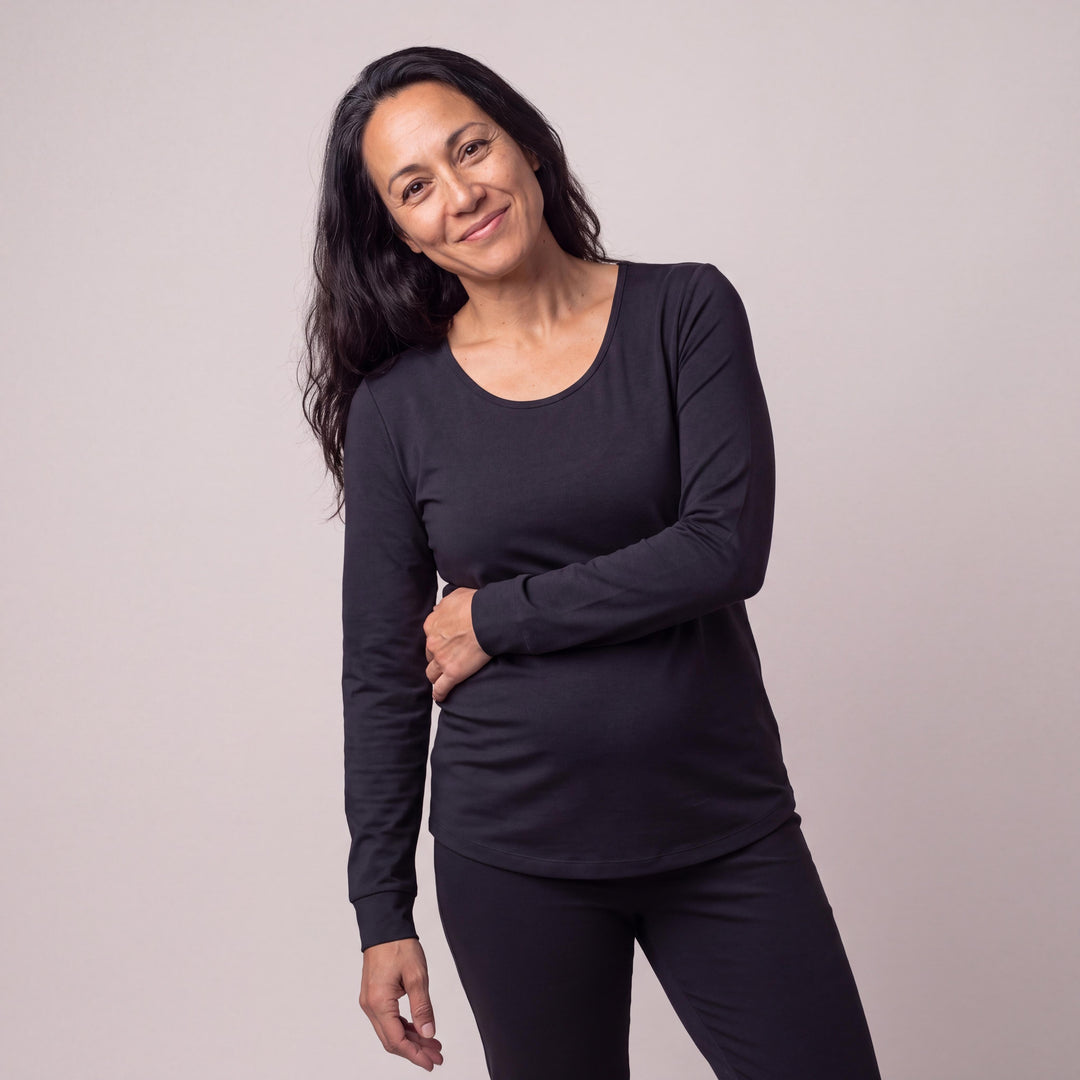 Black Cool-jams DayBasics Long Sleeve Cuff Top for women, gentle against the skin