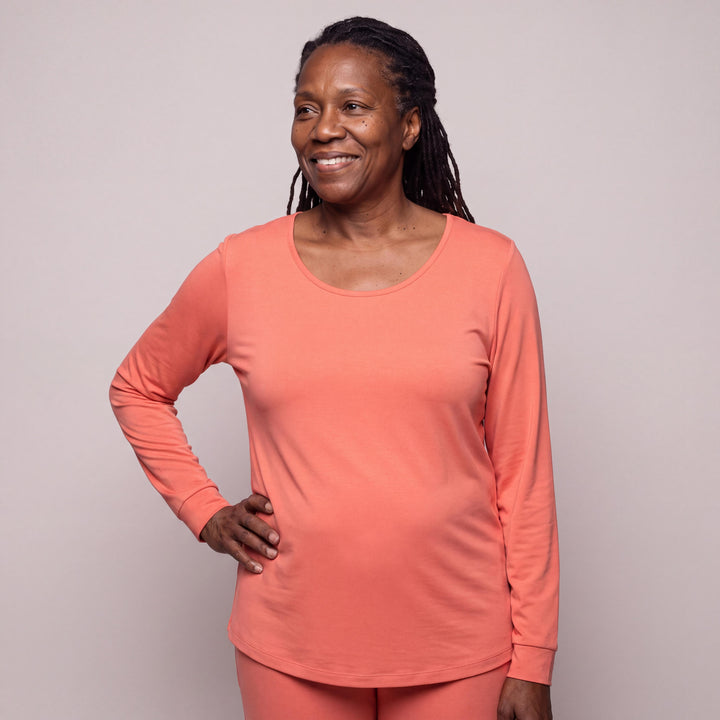Coral Cool-jams DayBasics Long Sleeve Cuff Top for women, breathable everyday fabric