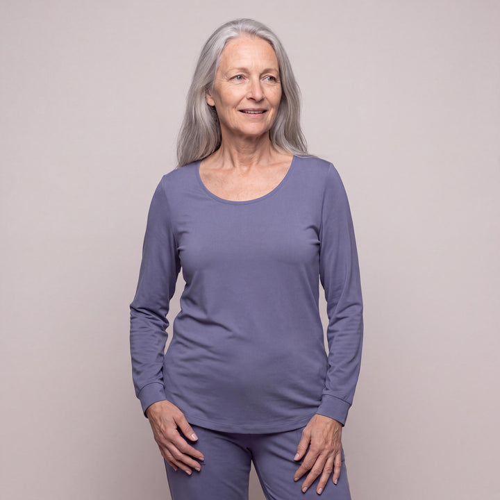 Dusk Blue Cool-jams DayBasics Long Sleeve Cuff Top for women, soft, breathable sleepwear for women