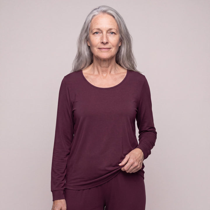 Merlot Cool-jams DayBasics Long Sleeve Cuff Top for women, breathable everyday fabric