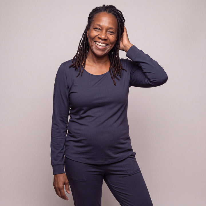 Navy Cool-jams DayBasics Long Sleeve Cuff Top for women, soft everyday comfort