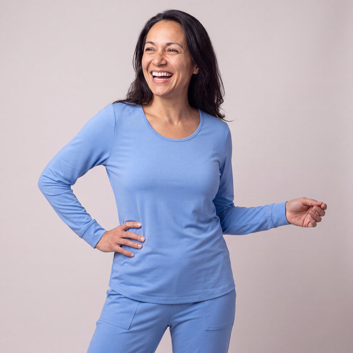 Sky Blue Cool-jams DayBasics Long Sleeve Cuff Top for women, soft, breathable sleepwear for women