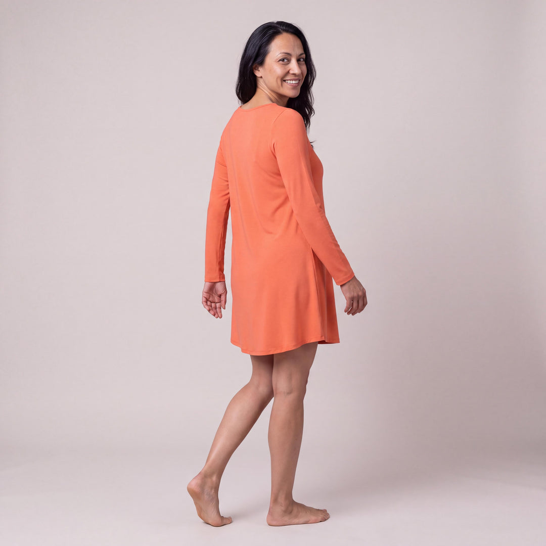 Coral Cool-jams DayBasics Long Sleeve Scoop Neck Nightshirt for women, soft everyday sleepwear