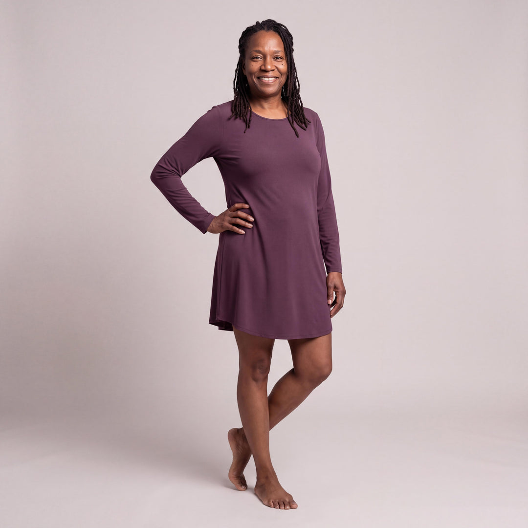 Merlot Cool-jams DayBasics Long Sleeve Scoop Neck Nightshirt for women, lightweight DayBasics fabric