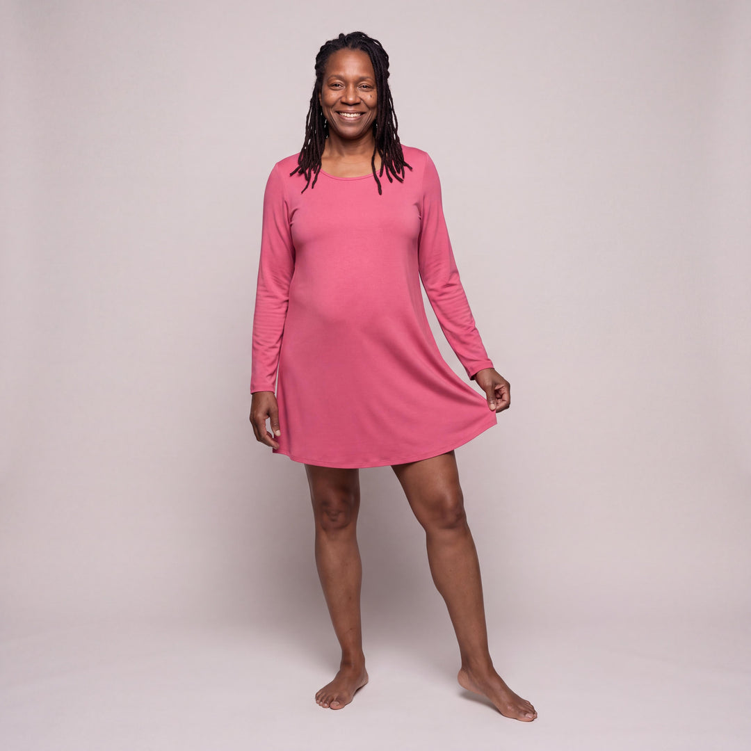Raspberry Cool-jams DayBasics Long Sleeve Scoop Neck Nightshirt for women, soft everyday sleepwear