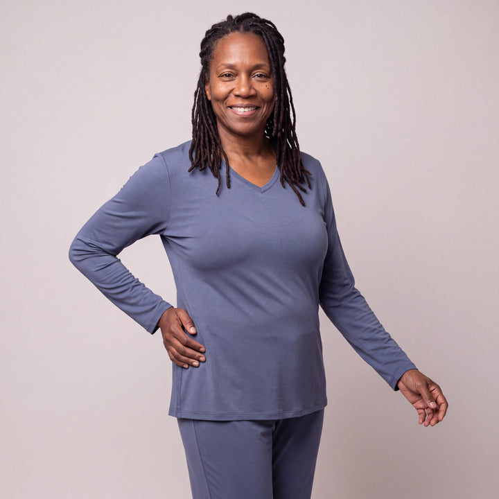 Dusk Blue Cool-jams DayBasics Long Sleeve T-Shirt Top for women, comfortable everyday sleepwear