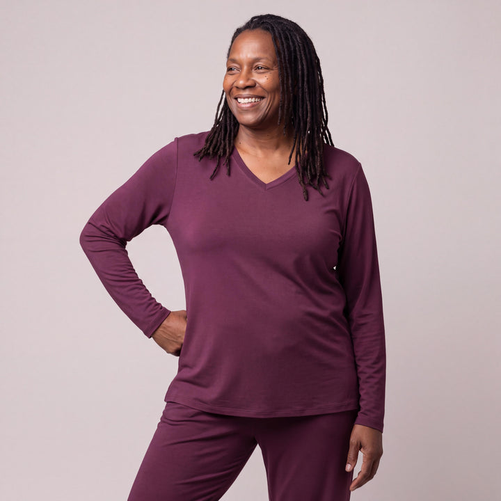 Merlot Cool-jams DayBasics Long Sleeve T-Shirt Top for women, lightweight DayBasics fabric