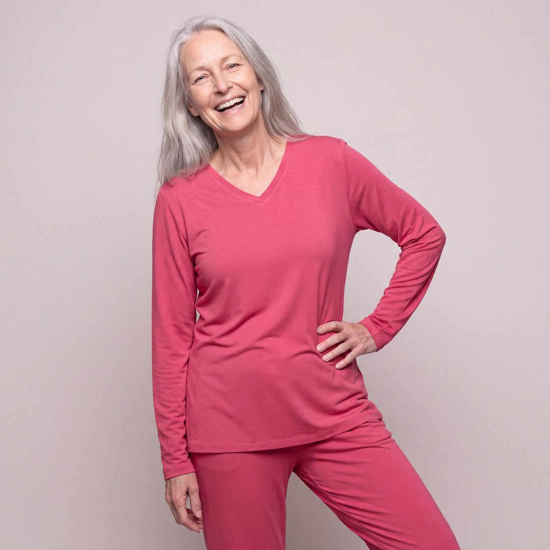 Raspberry Cool-jams DayBasics Long Sleeve T-Shirt Top for women, comfortable everyday sleepwear