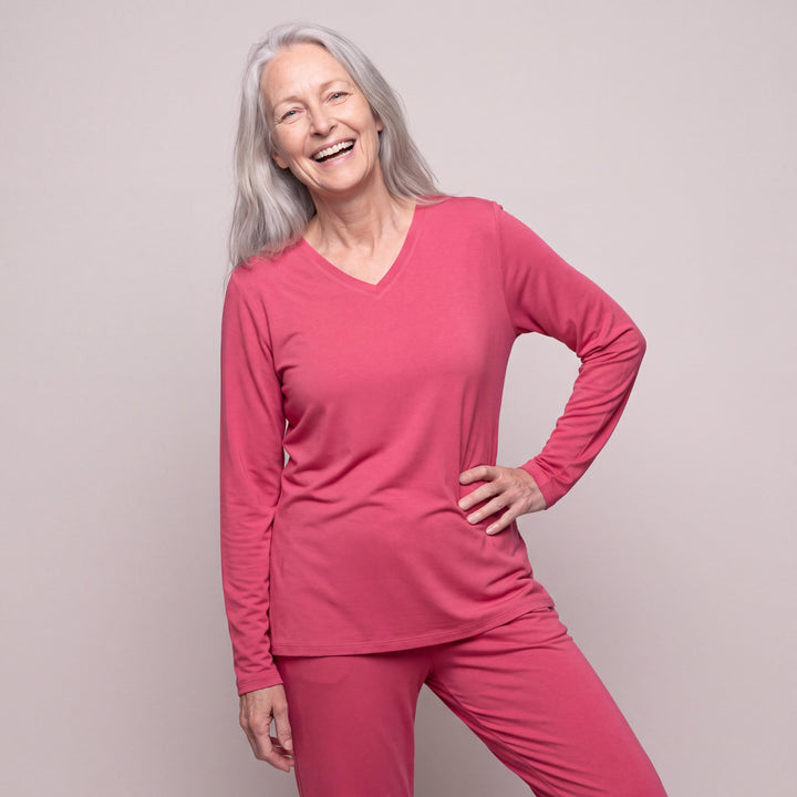 Raspberry Cool-jams DayBasics Long Sleeve T-Shirt Top for women, comfortable everyday sleepwear
