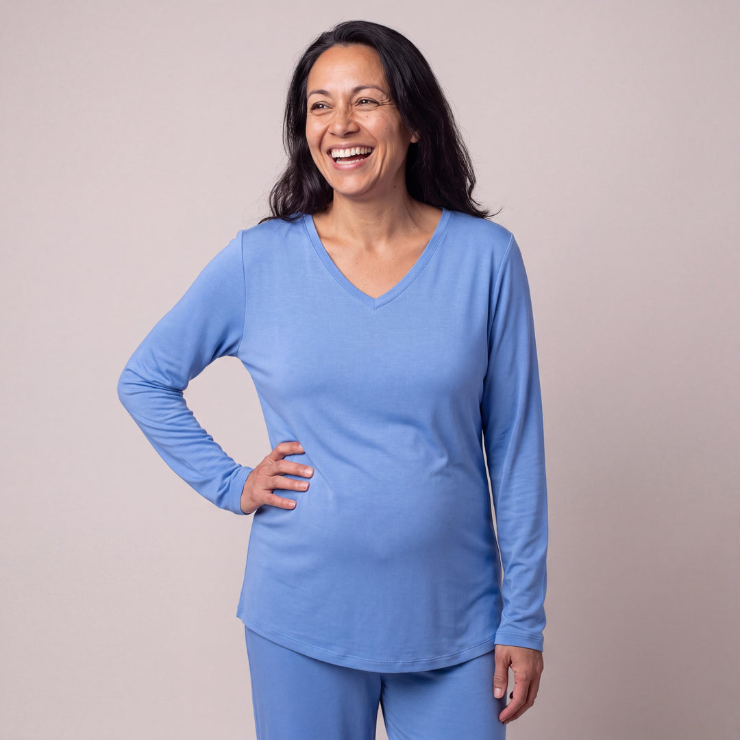 Sky Blue Cool-jams DayBasics Long Sleeve T-Shirt Top for women, versatile lounge and sleepwear