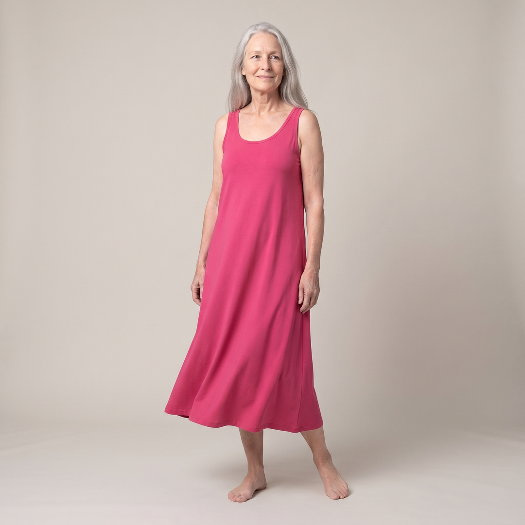Raspberry Cool-jams DayBasics Long Tank Gown for women, easy everyday sleepwear