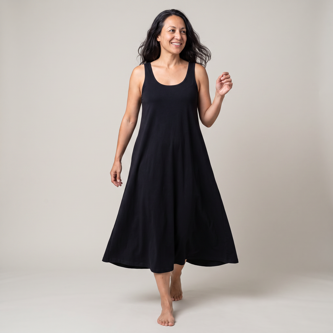 Black Cool-jams DayBasics Long Tank Gown for women, easy everyday sleepwear