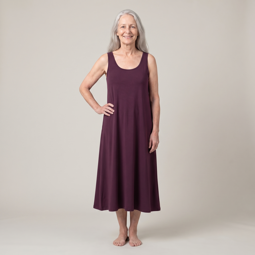 Merlot Cool-jams DayBasics Long Tank Gown for women, soft and lightweight