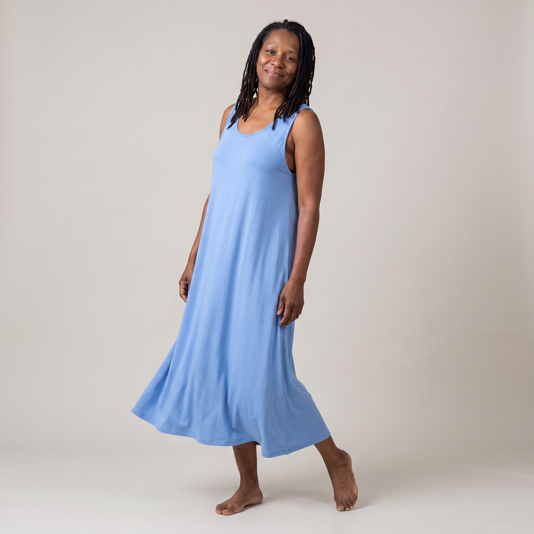 Sky Blue Cool-jams DayBasics Long Tank Gown for women, soft and lightweight