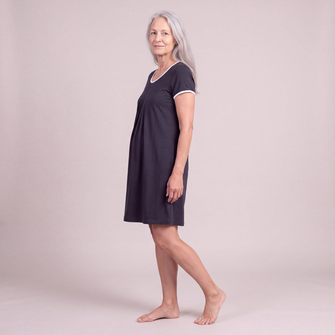 Women's DayBasics Pleated Front Short Sleeve Nightie in Black