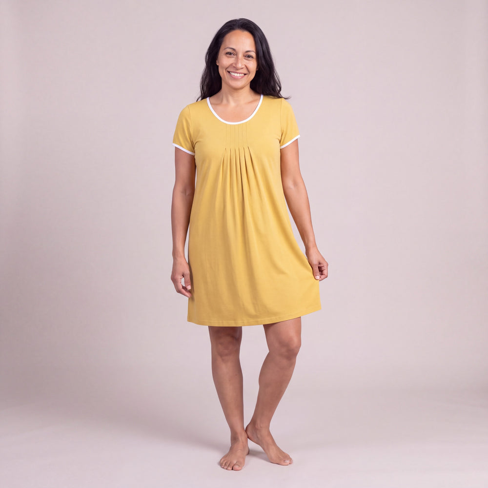 Lemon Cool-jams DayBasics Pleated Front Short Sleeve Nightie for women, soft, breathable sleepwear for women