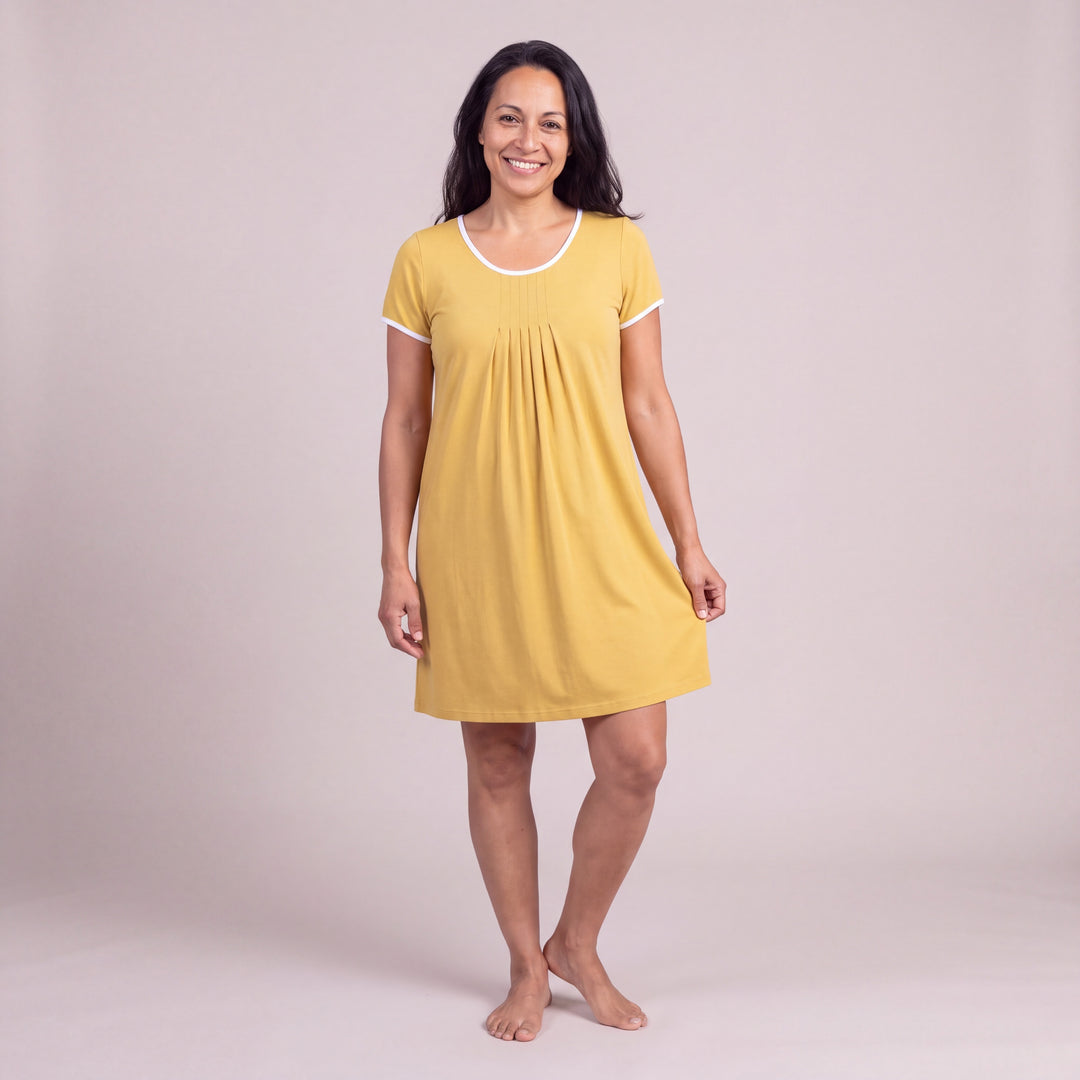 Women's DayBasics Pleated Front Short Sleeve Nightie in Lemon