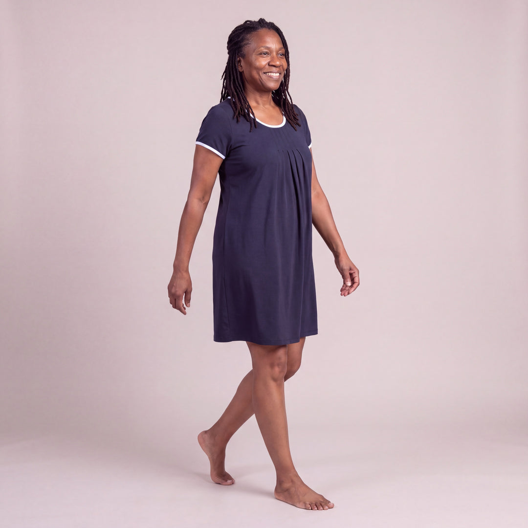 Women's DayBasics Pleated Front Short Sleeve Nightie in Navy
