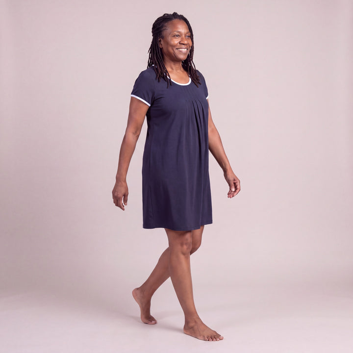 Navy Cool-jams DayBasics Pleated Front Short Sleeve Nightie for women, gentle against the skin