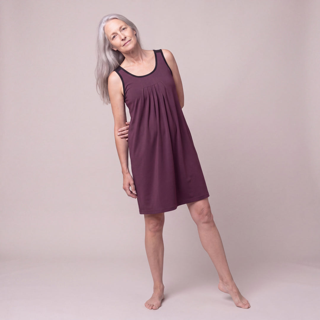 Women's DayBasics Pleated Front Sleeveless Nightgown in Merlot
