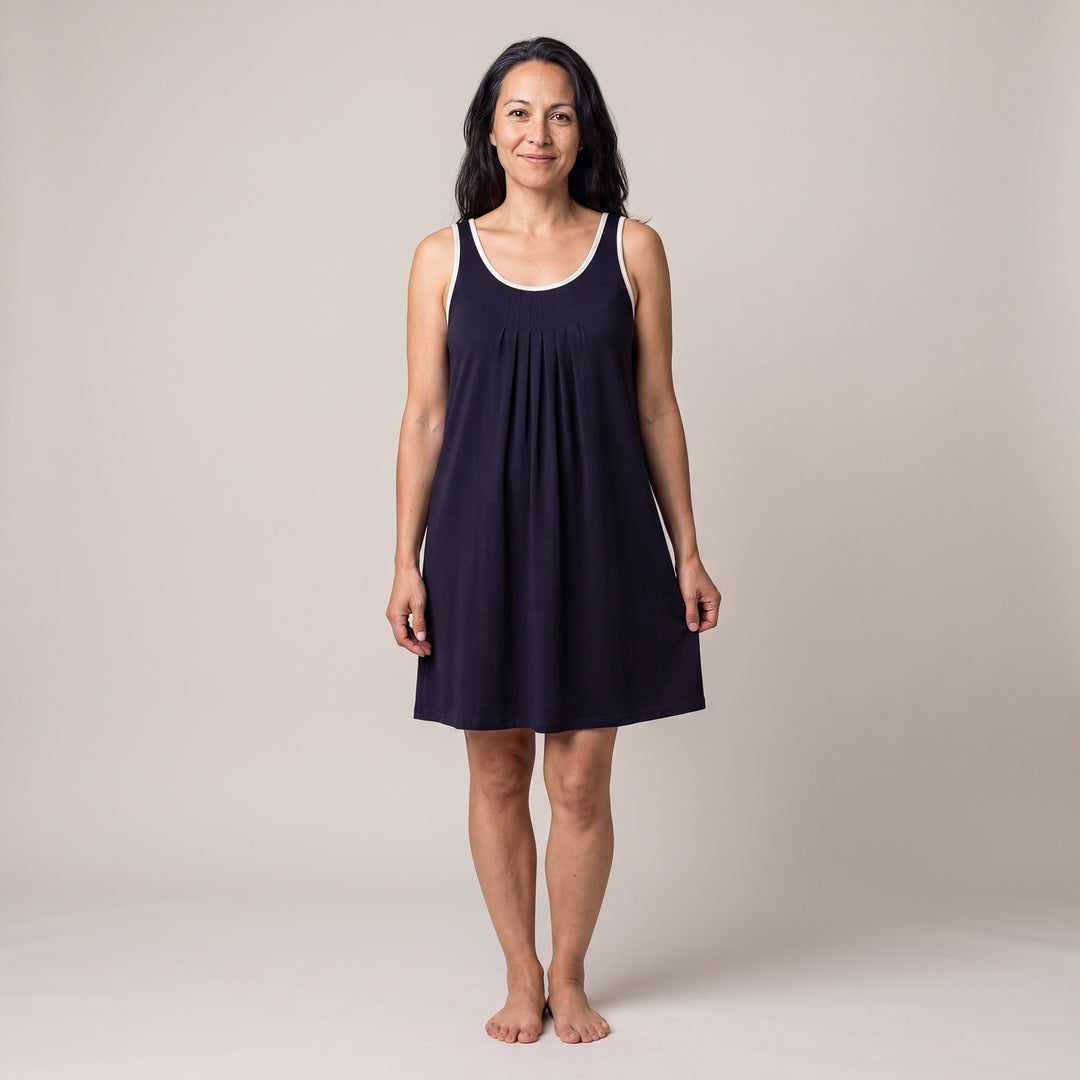 Women's DayBasics Pleated Front Sleeveless Nightgown in Navy