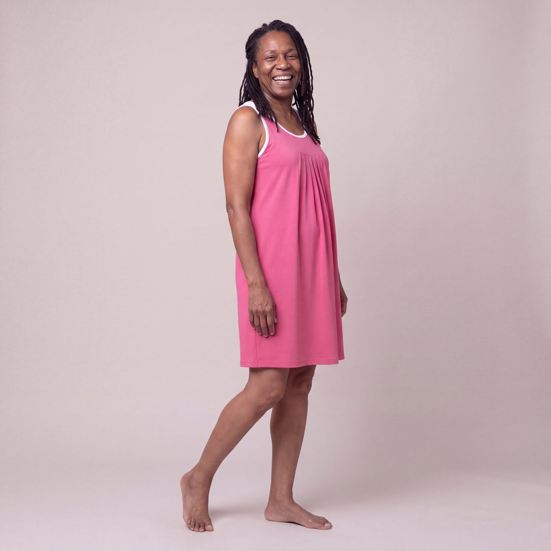 Women's DayBasics Pleated Front Sleeveless Nightgown in Raspberry