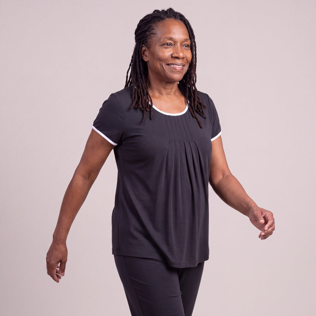 Women's DayBasics Pleated T-Shirt in Black