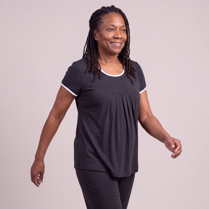 Black Cool-jams DayBasics Pleated T-Shirt for women, soft and lightweight
