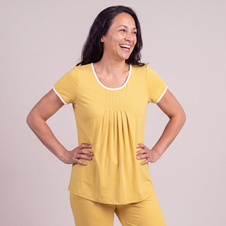 Lemon Cool-jams DayBasics Pleated T-Shirt for women, soft and lightweight