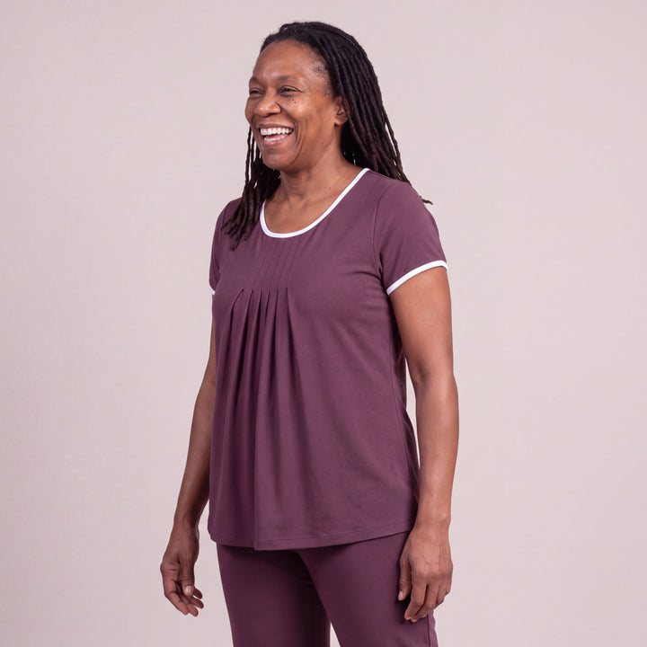 Merlot Cool-jams DayBasics Pleated T-Shirt for women, comfortable everyday sleepwear