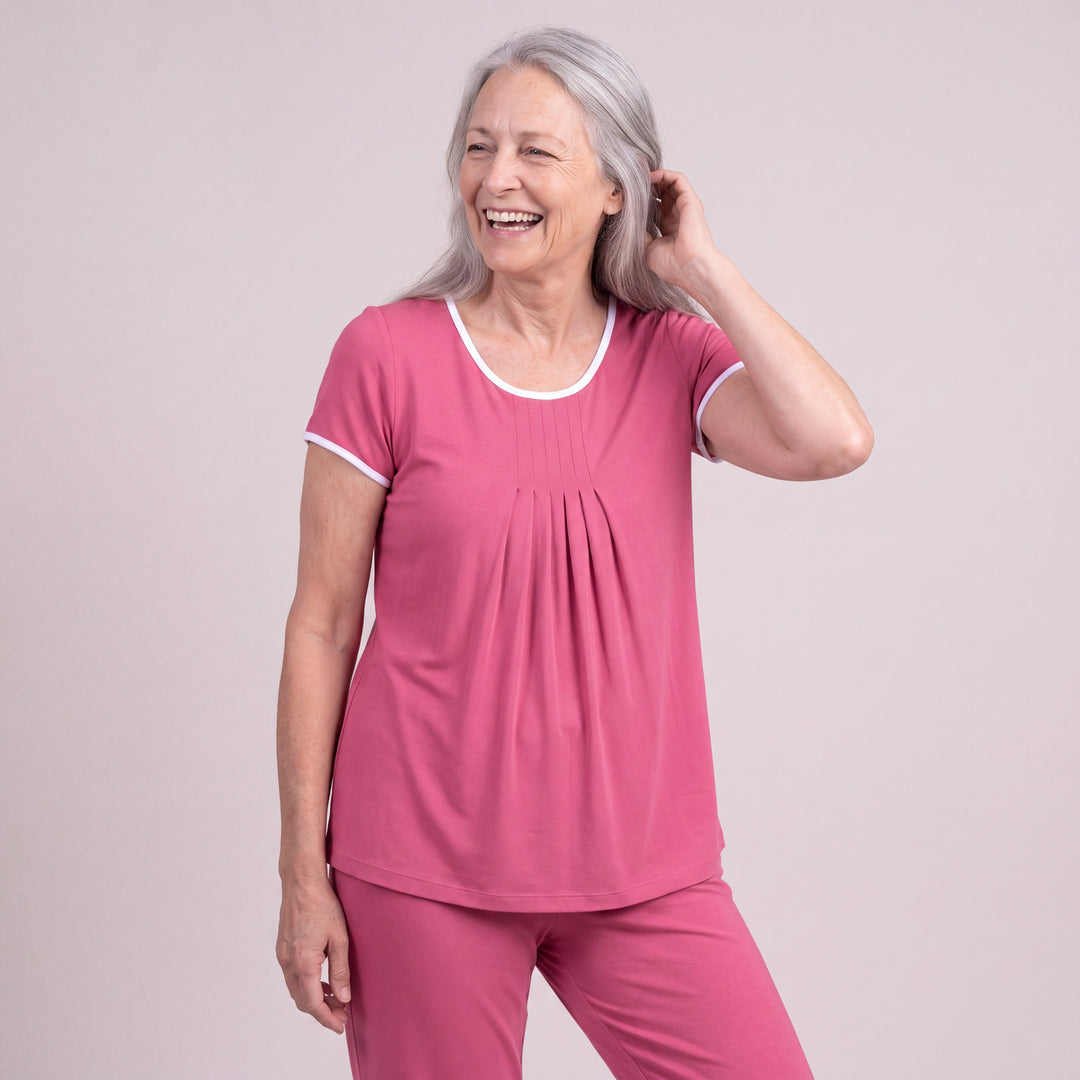Women's DayBasics Pleated T-Shirt in Raspberry