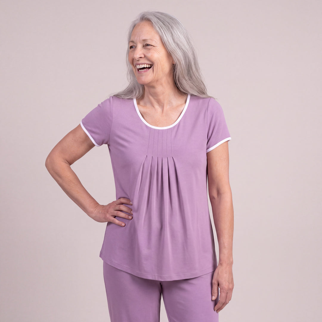 Women's DayBasics Pleated T-Shirt in Violet