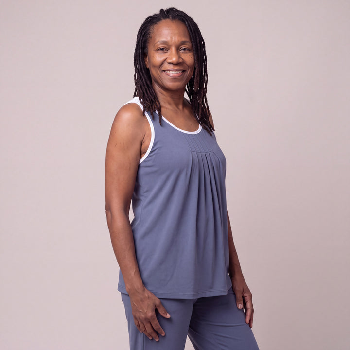 Dusk Blue Cool-jams DayBasics Pleated Tank Top for women, comfortable everyday sleepwear