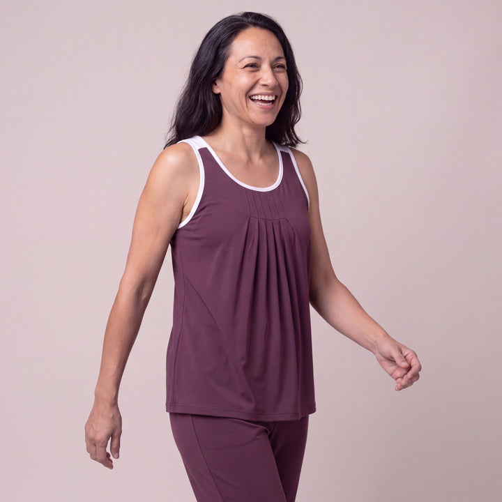Merlot Cool-jams DayBasics Pleated Tank Top for women, soft everyday sleepwear
