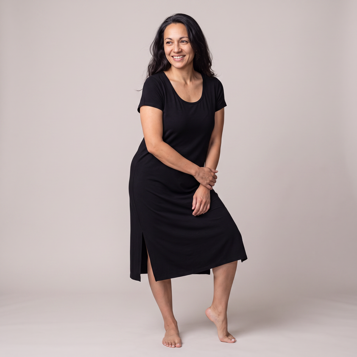 Black Cool-jams DayBasics Scoop Neck Nightshirt for women, comfortable everyday sleepwear