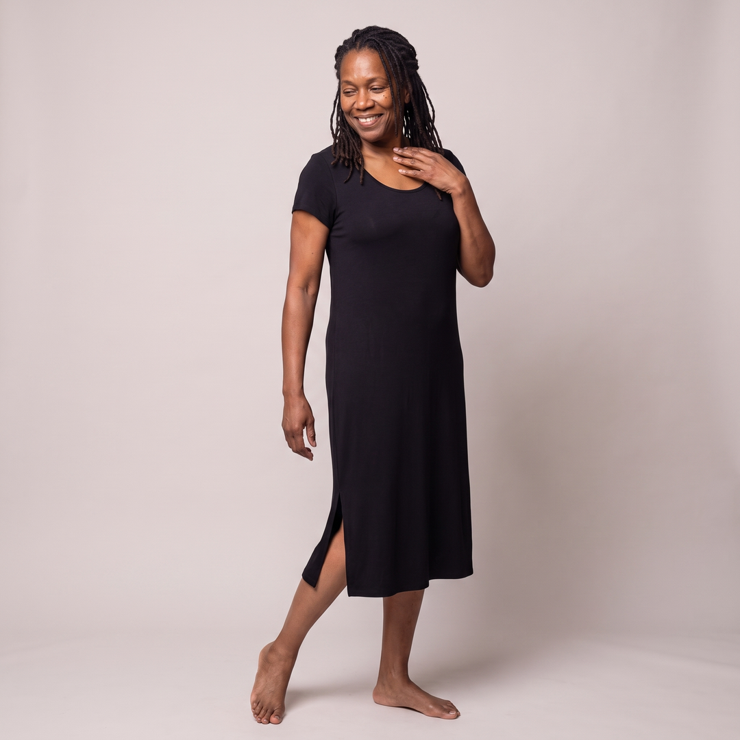 Black Cool-jams DayBasics Scoop Neck Nightshirt for women, versatile lounge and sleepwear
