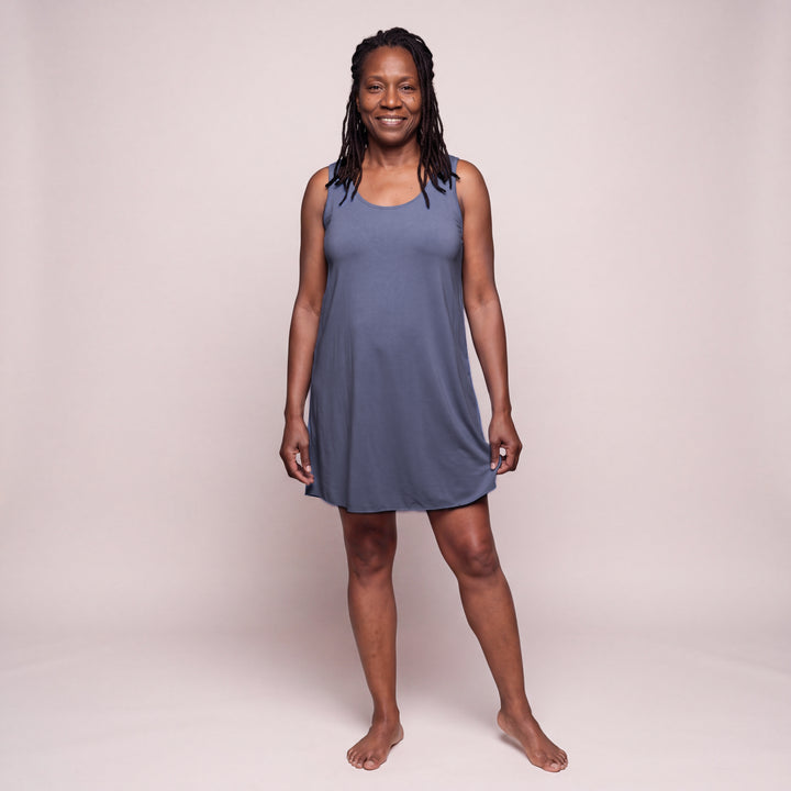 Dusk Blue Cool-jams DayBasics Scoop Neck Short Tank Nightgown/Coverup for women, breathable everyday fabric