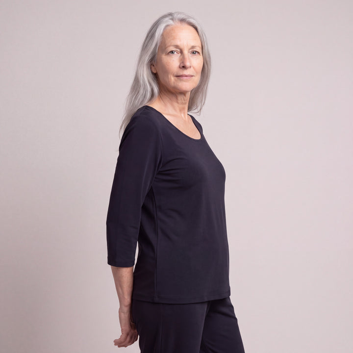Black Cool-jams DayBasics Scoop T-Shirt Top - 3/4 Sleeves for women, soft, breathable sleepwear for women