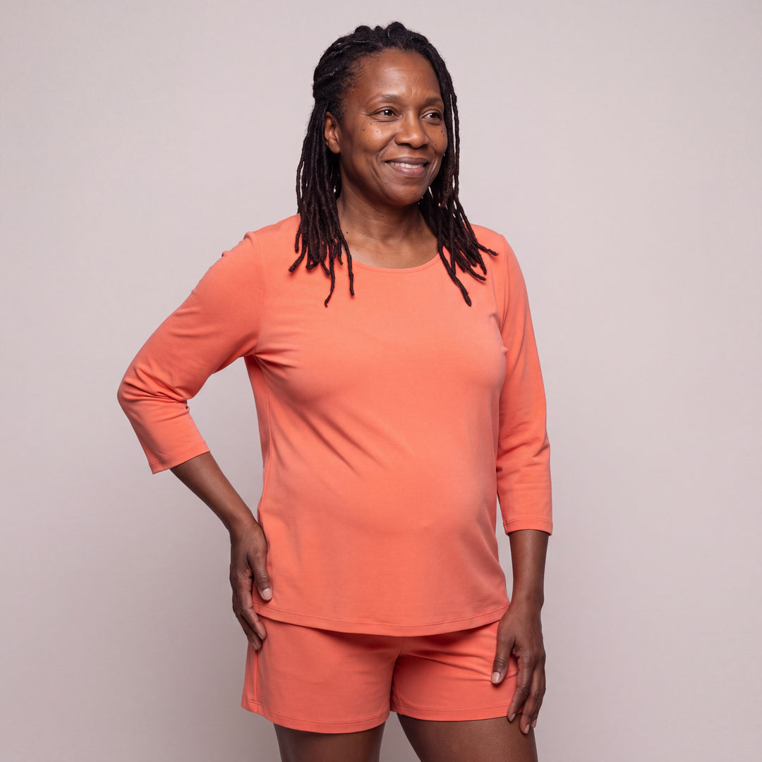 Women's DayBasics Scoop T-Shirt Top - 3/4 Sleeves in Coral