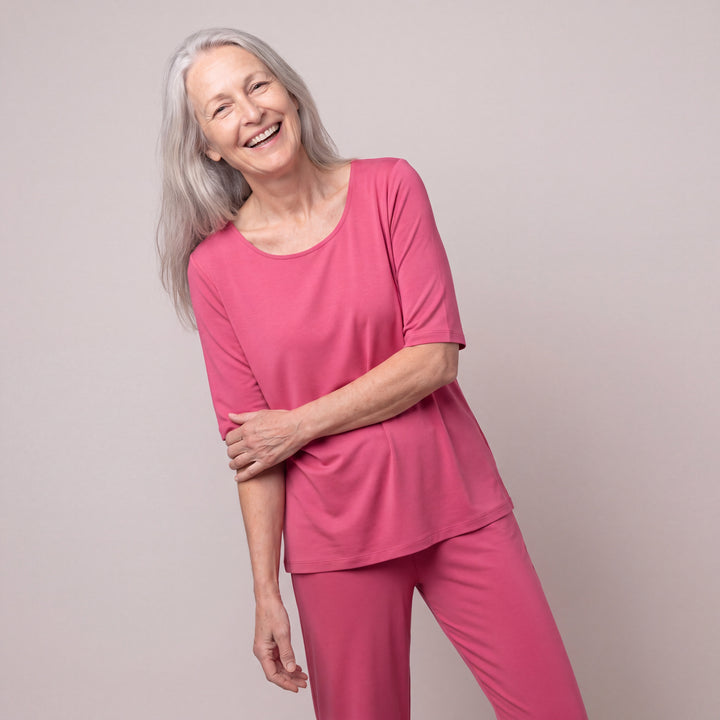 Raspberry Cool-jams DayBasics Scoop T-Shirt Top - 3/4 Sleeves for women, lightweight DayBasics fabric