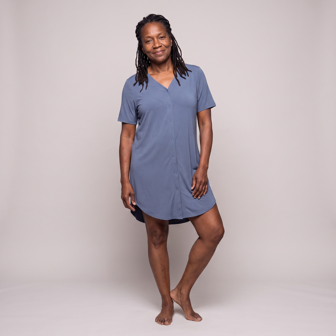 Dusk Blue Cool-jams DayBasics Snap Front Nightshirt for women, soft everyday sleepwear