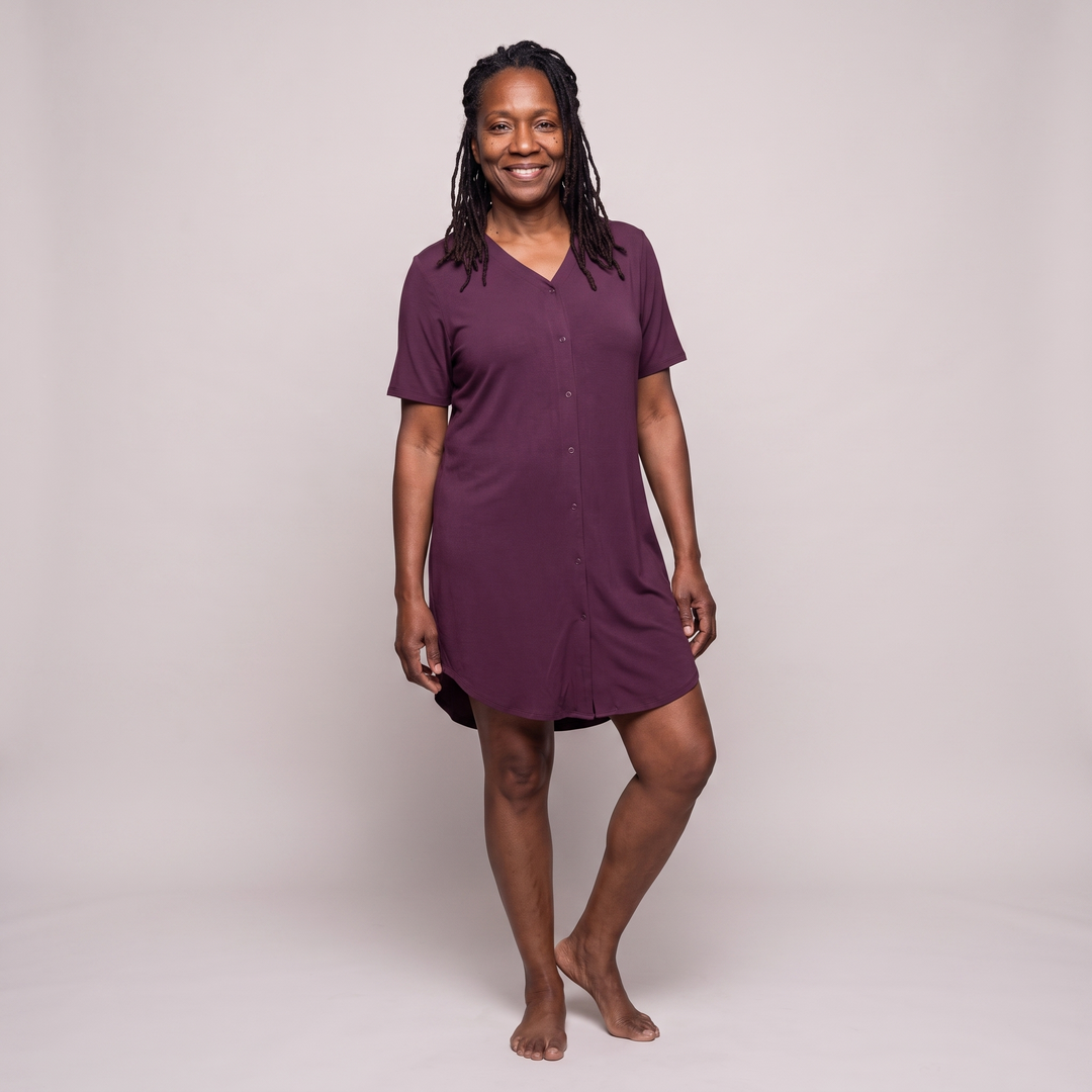 Merlot Cool-jams DayBasics Snap Front Nightshirt for women, versatile lounge and sleepwear
