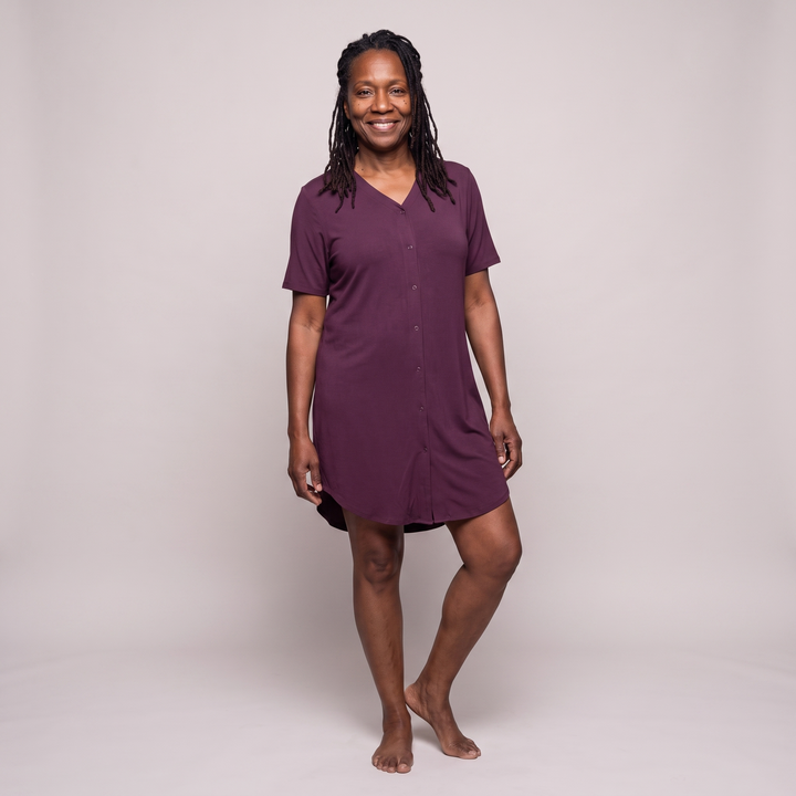 Merlot Cool-jams DayBasics Snap Front Nightshirt for women, versatile lounge and sleepwear