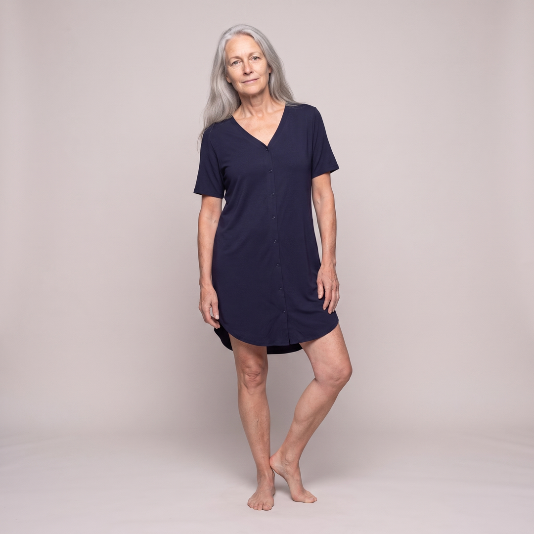 Navy Cool-jams DayBasics Snap Front Nightshirt for women, versatile lounge and sleepwear