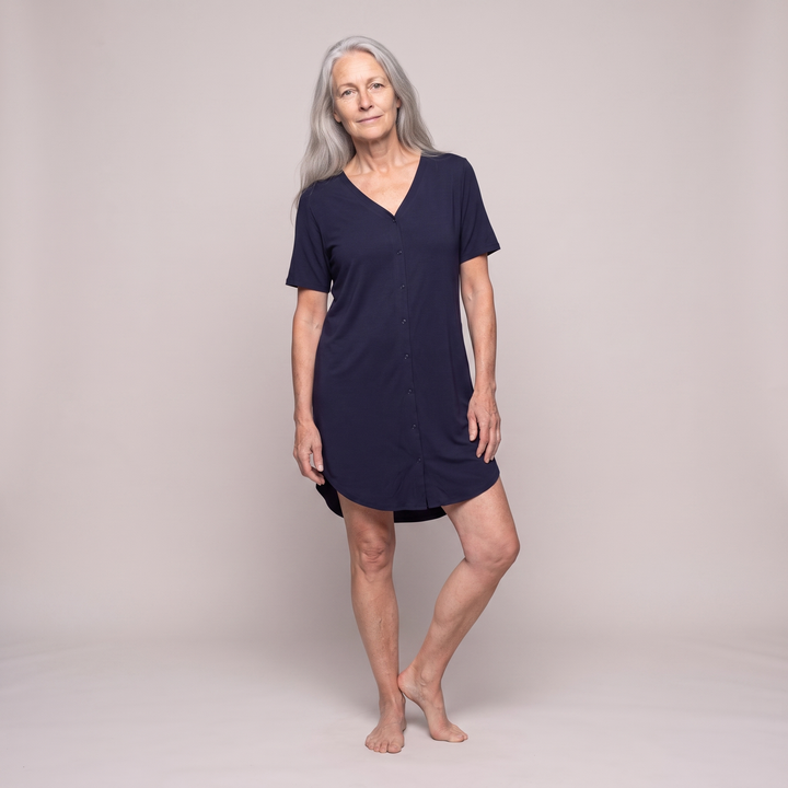 Navy Cool-jams DayBasics Snap Front Nightshirt for women, versatile lounge and sleepwear