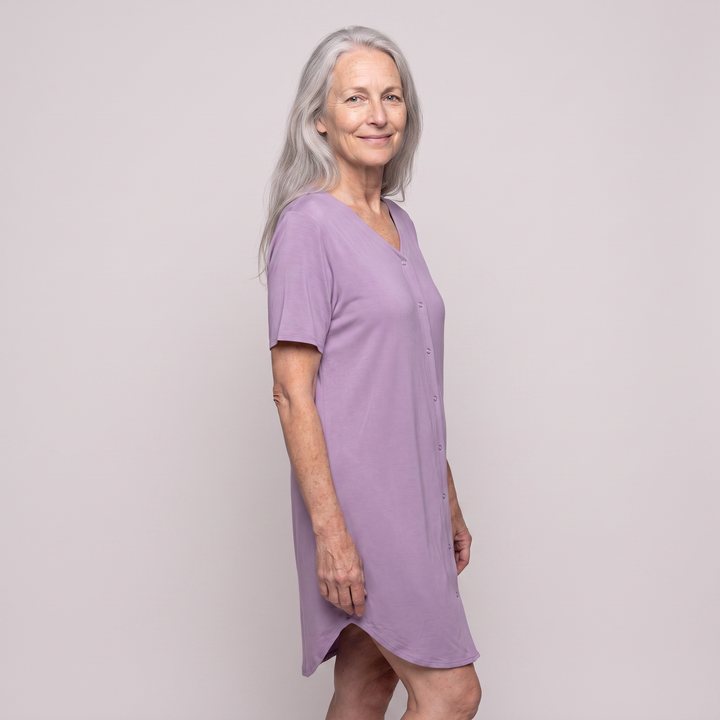 Violet Cool-jams DayBasics Snap Front Nightshirt for women, versatile lounge and sleepwear