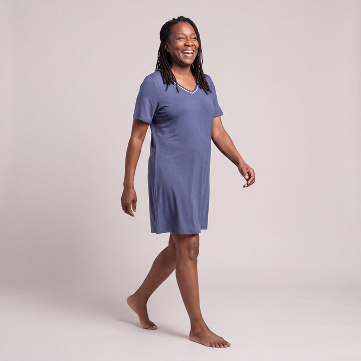Dusk Blue Cool-jams DayBasics V-Neck Nightshirt for women, breathable everyday fabric