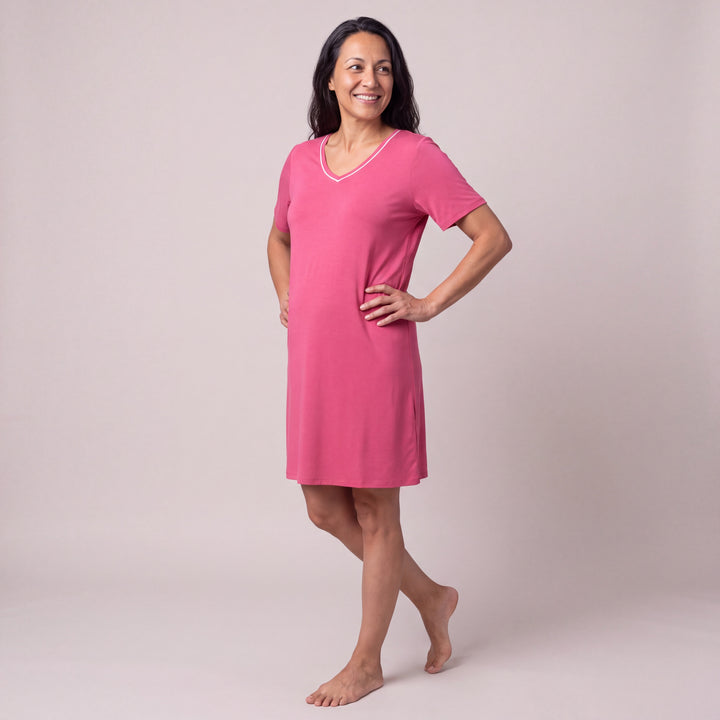 Raspberry Cool-jams DayBasics V-Neck Nightshirt for women, soft and lightweight